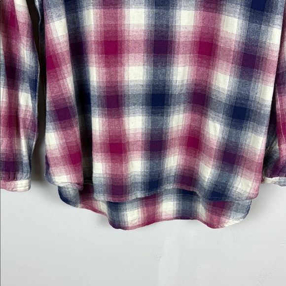 Bit & Bridle Pink and Blue Plaid Tie Front Blouse Size XL - Picture 8 of 10